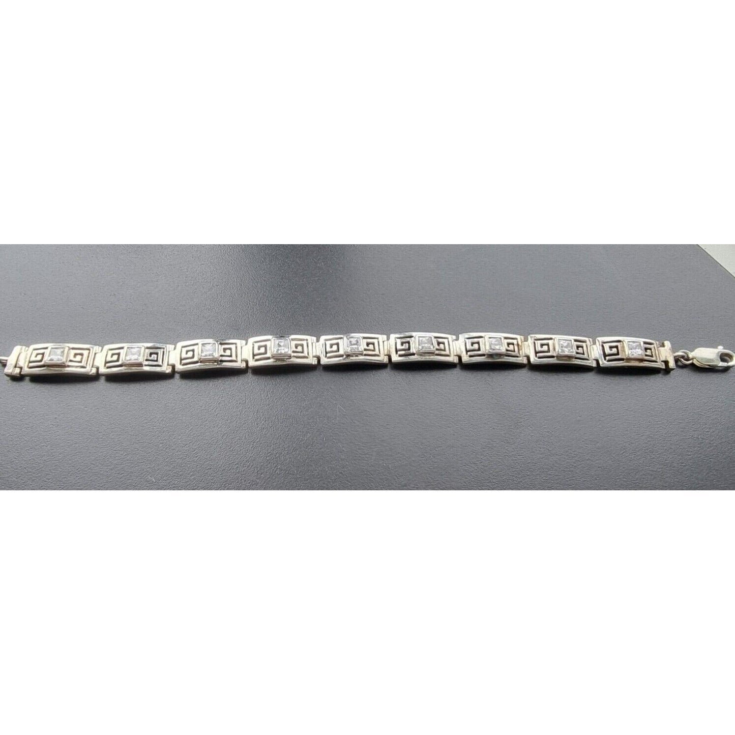 925 STERLING SILVER GREEK KEY CZ BRACELET  7.5 INCH AT