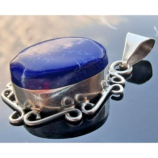 925 STERLING SILVER NATURAL BLUE OVAL 14x9 mm. LAPIS LAZULI PENDANT AT