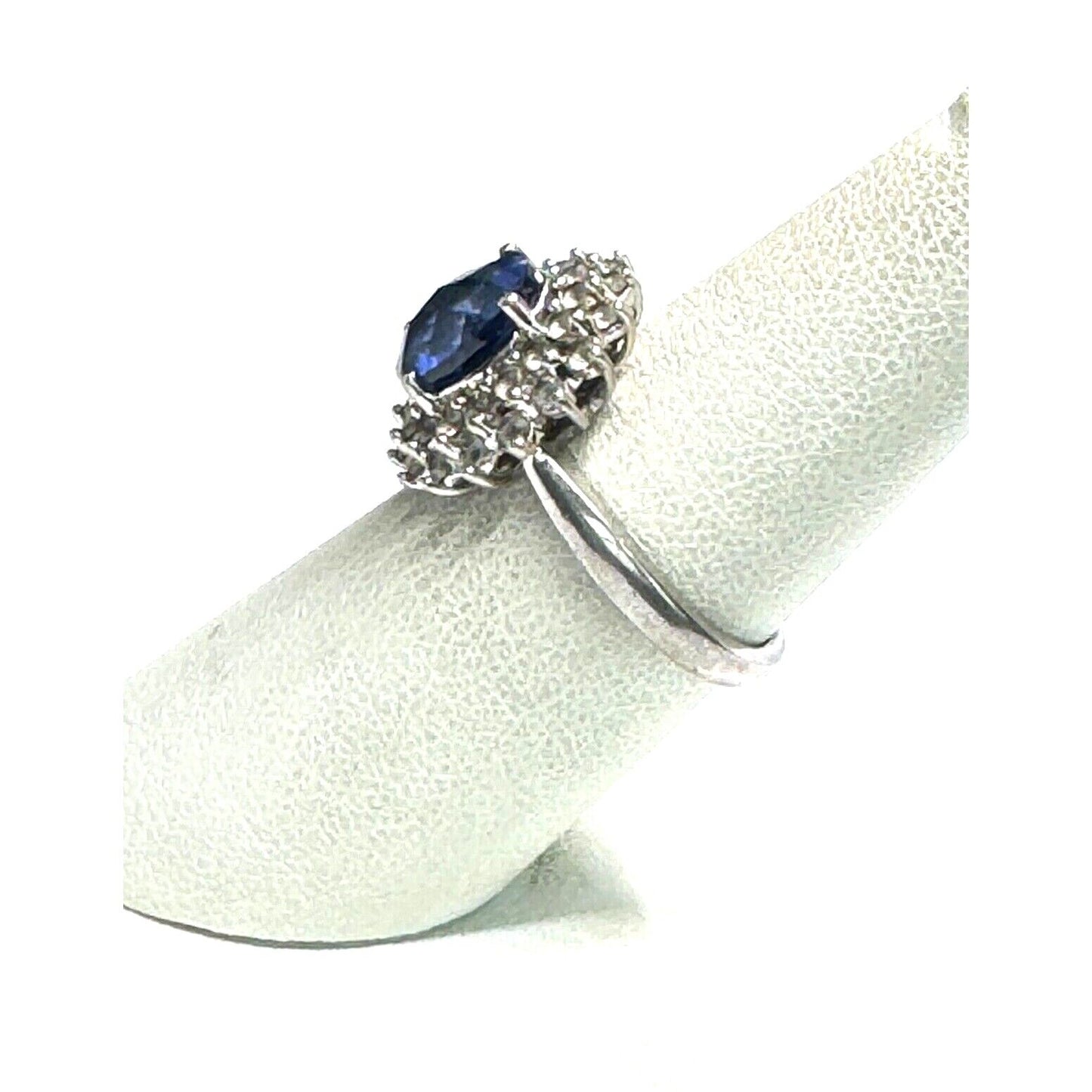 925 STERLING SILVER LAB-CREATED SAPPHIRE AND COLORLESS TOPAZ RING SIZE 6.5 SKY