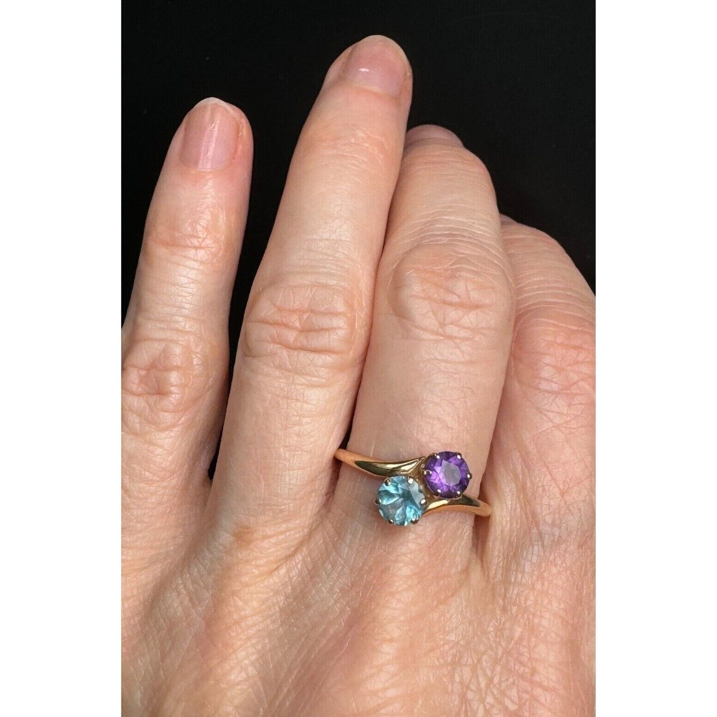 YELLOW GOLD TOPAZ AND AMETHYST RING SIZE 7.75 SKY