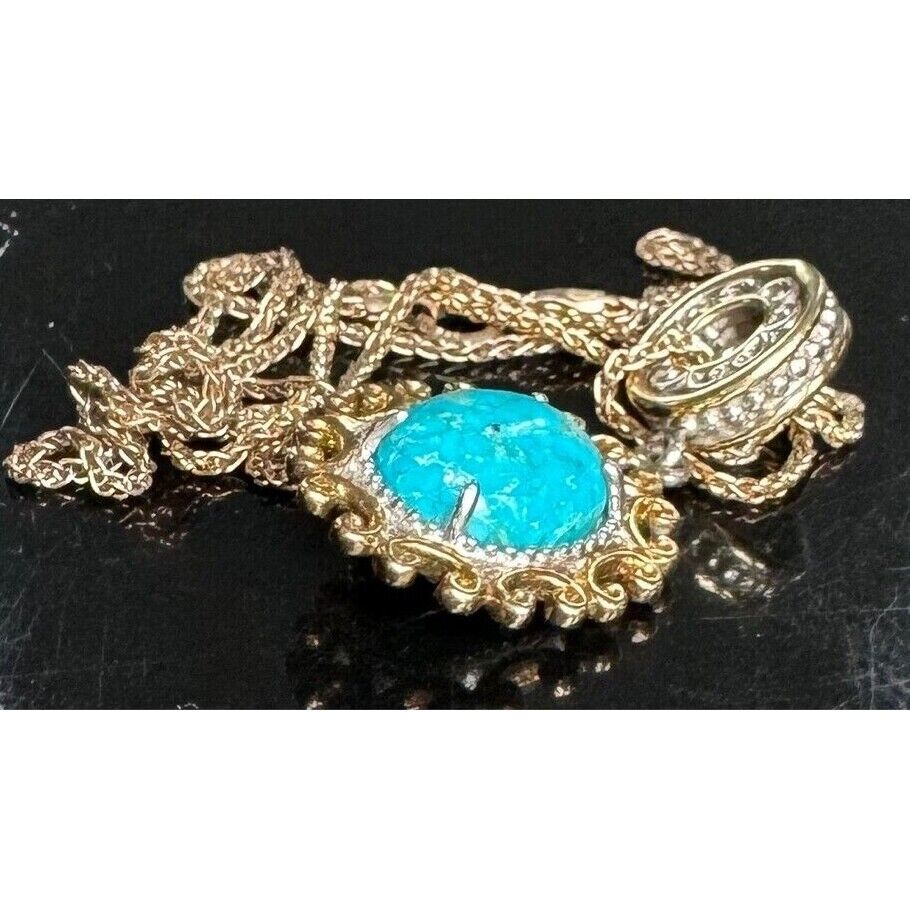 ORNATE 925 STERLING SILVER VERMEIL AND TURQUOISE CHARM PENDANT NECKLACE SKY