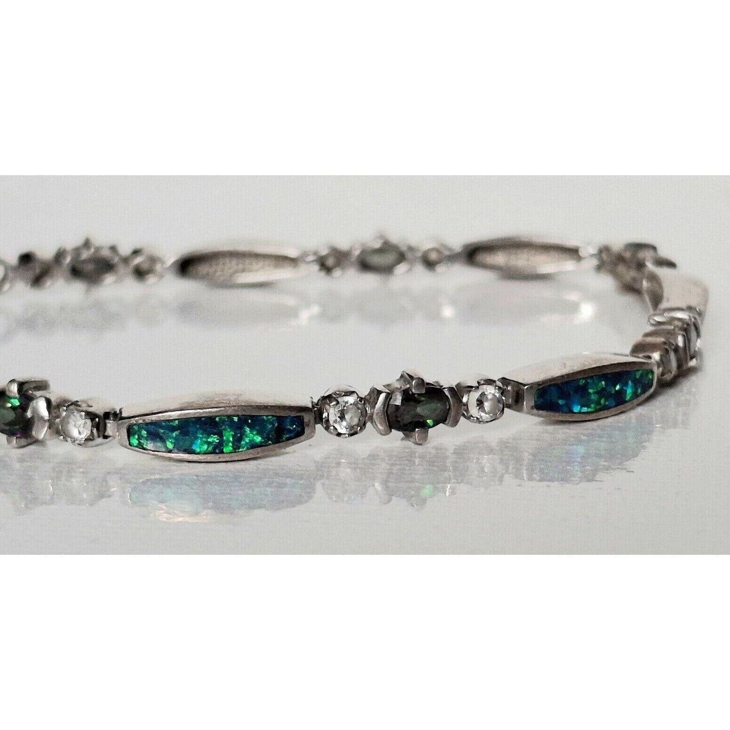 FSI 925 STERLING SILVER  FAUX  OPAL  TENNIS BRACELET SKY