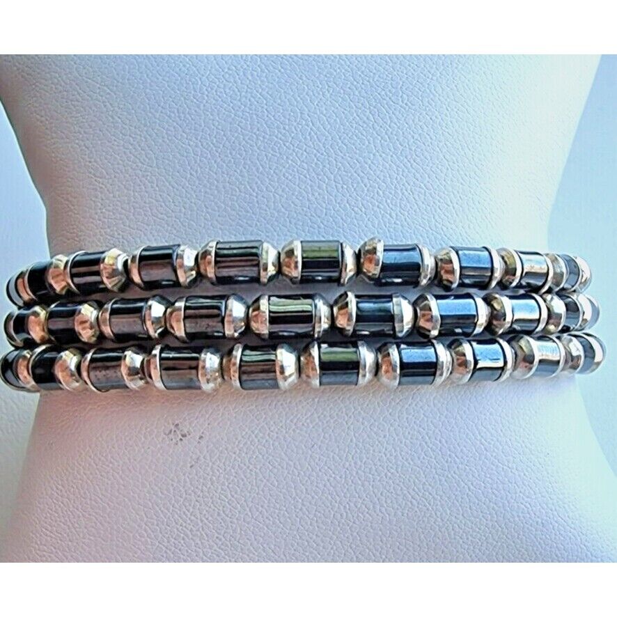 SILPADA 925 STERLING SILVER HEMATITE 3 STRAND BRACELET 7 1/4 INCH AT