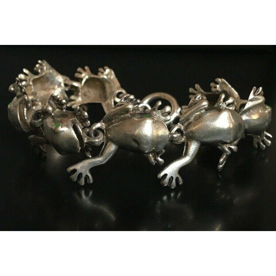 SOLID CAST 925 STERLING SILVER FROG LINKS TOGGLE BRACELET SKY