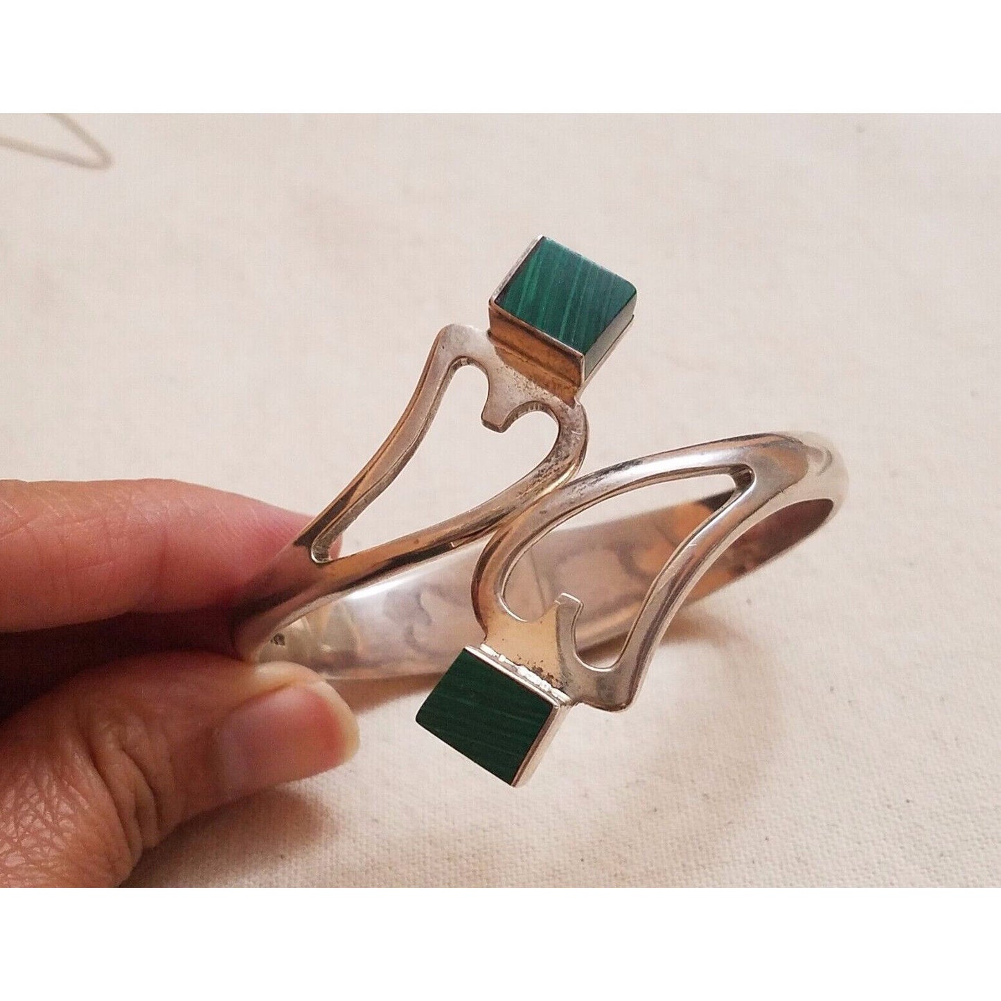 DESIGNER'S 950 STERLING SILVER & MALACHITE BRACELET.TAXCO MEXICO SKY