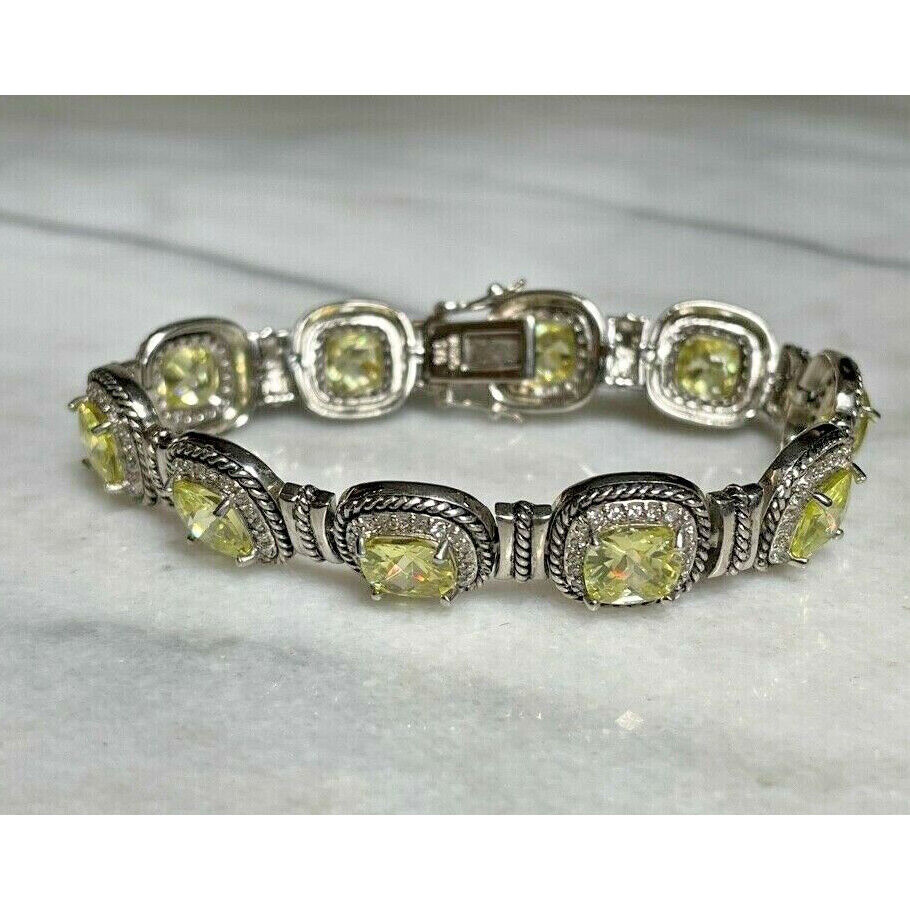 GORGEOUS SHINY 925 STERLING SILVER & LIME CZ LADY'S BRACELET SKY