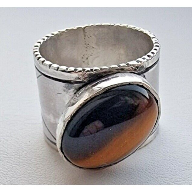 925 STERLING SILVER TIGER EYE SIGAR BAND RING SIZE 9.25 AT