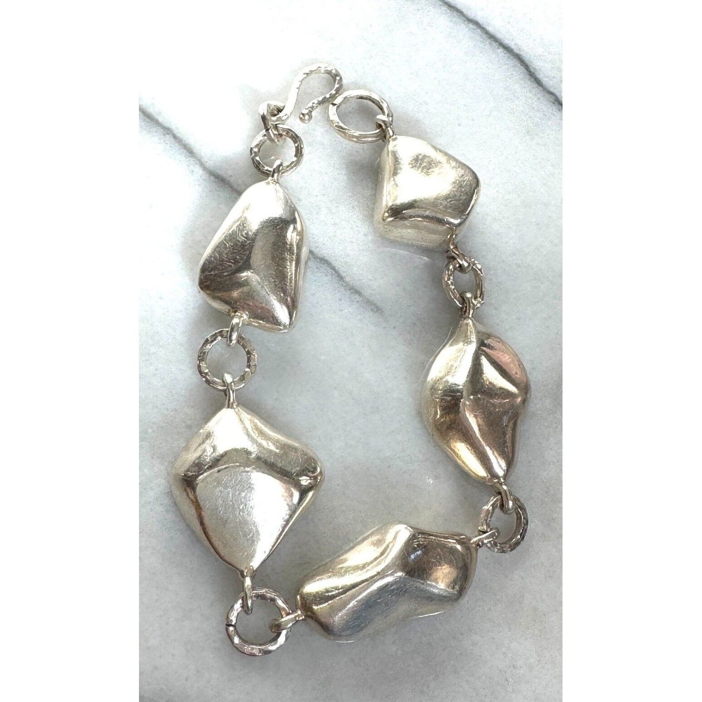 HANDMADE 925 STERLING SILVER PUFFED ABSTRACT LINKS BRACELET SKY