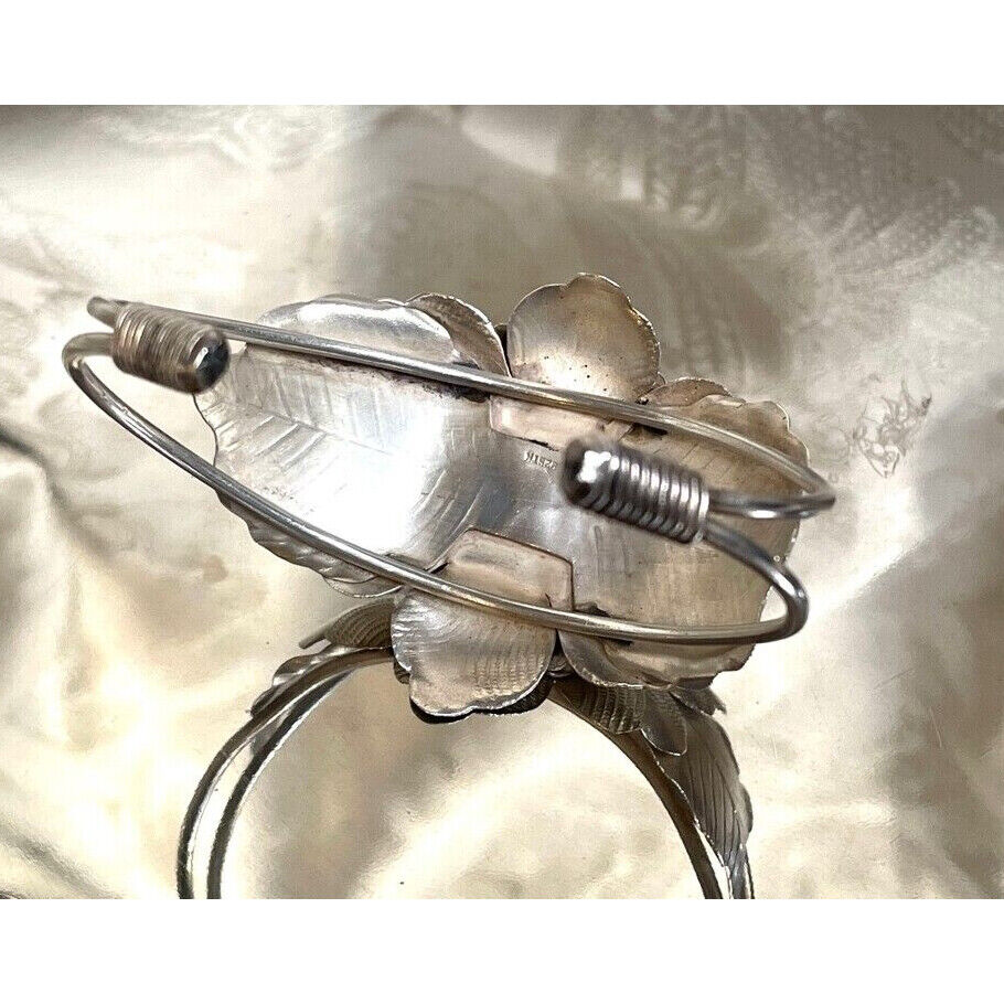 LARGE 925 STERLING SILVER PEARL FLOWER BRACELET SKY