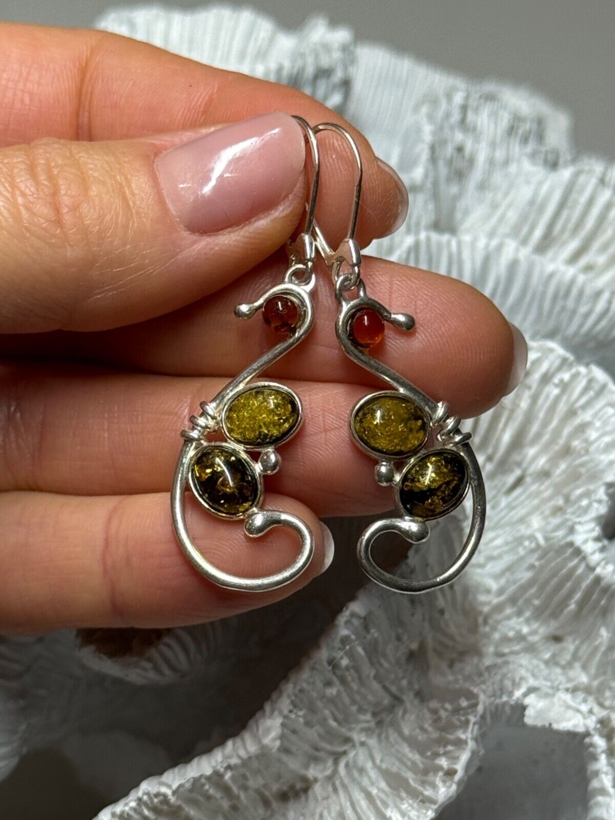 925 STERLING SILVER AMBER EARRINGS LENGTH 2 Inch