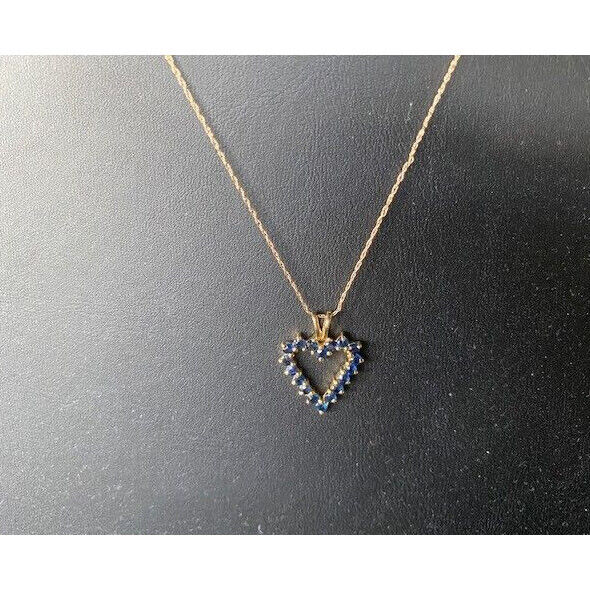 14K YELLOW GOLD & LONDON BLUE TOPAZ HEART PENDANT NECKLACE SKY