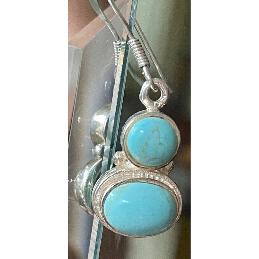 925 STERLING SILVER & TURQUOISE DANGLE EARRINGS SKY