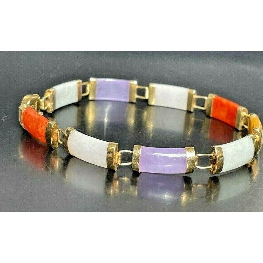 GEMS EN VOGUE 14k YELLOW GOLD MULTI-COLORED JADE BRACELET SKY