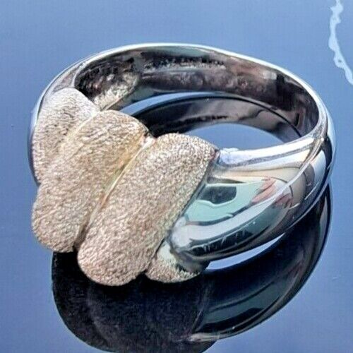 925 STERLING SILVER TWO TONE HAMMER FINISHED RING SIZE 7 AT