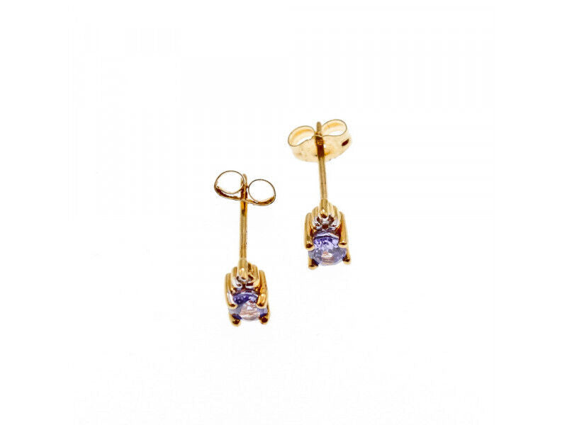 10K YELLOW GOLD TANZANITE & DIAMONDS EARRINGS