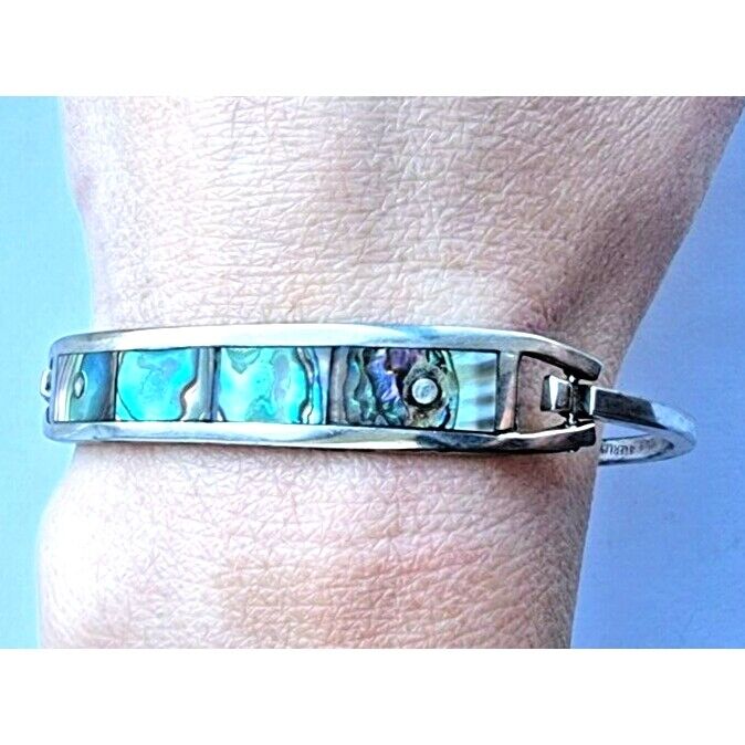 TAXCO 925 STERLING SILVER ABALONE SHELL INLAY CUFF BRACELET AT