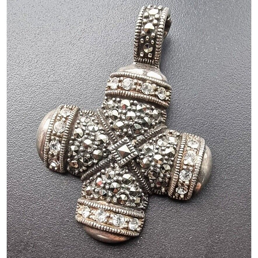 925 STERLING SILVER MARCASITES AND CZ CROSS PENDANT AT