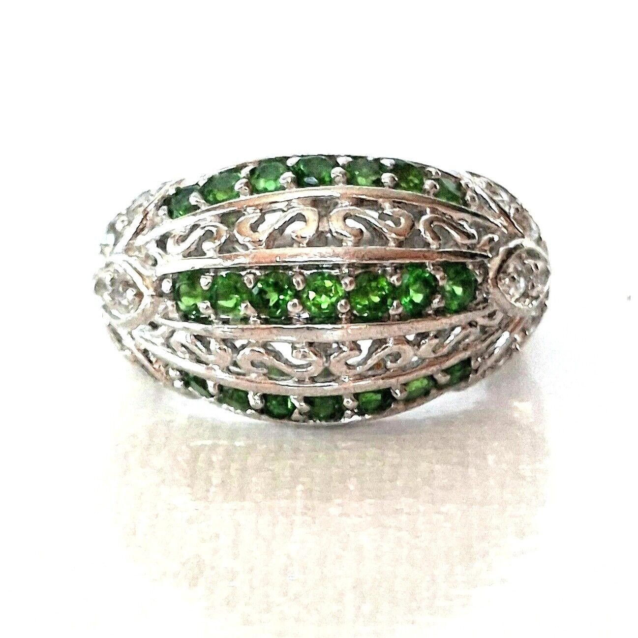 925 STERLING SILVER LAB-CREATED  EMERALD  AND TOPAZ RING SIZE 6.5 SKY