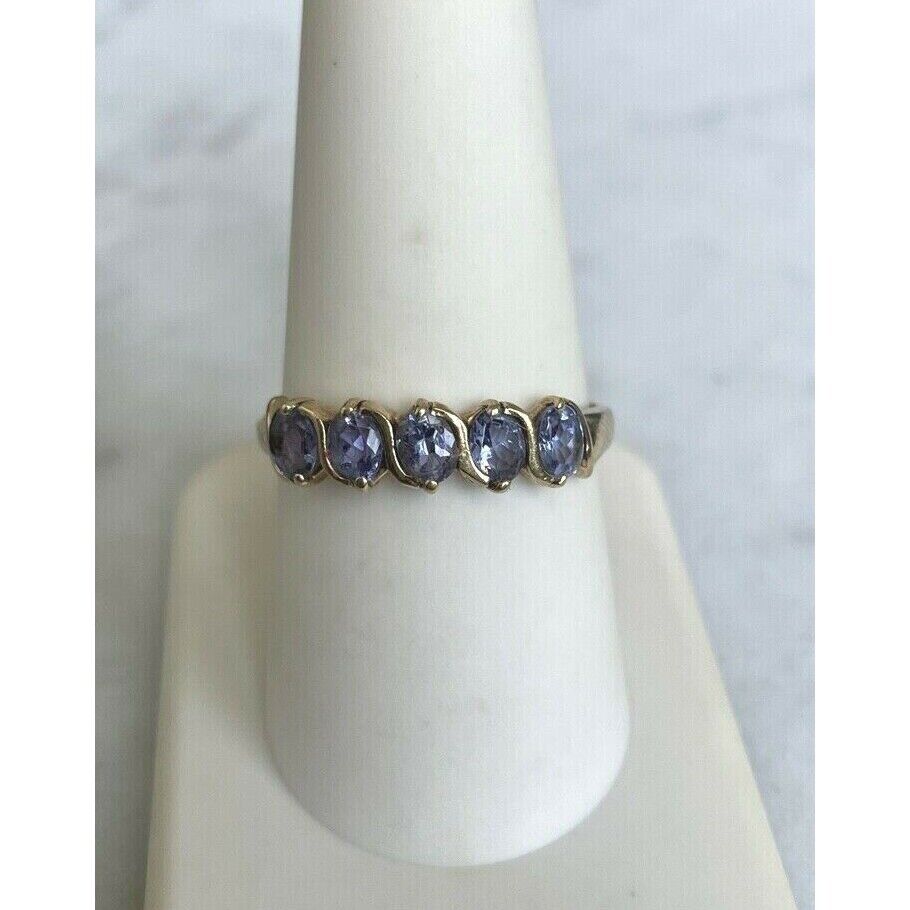 YELLOW GOLD & TANZANITE BAND RING SIZE 9 SKY