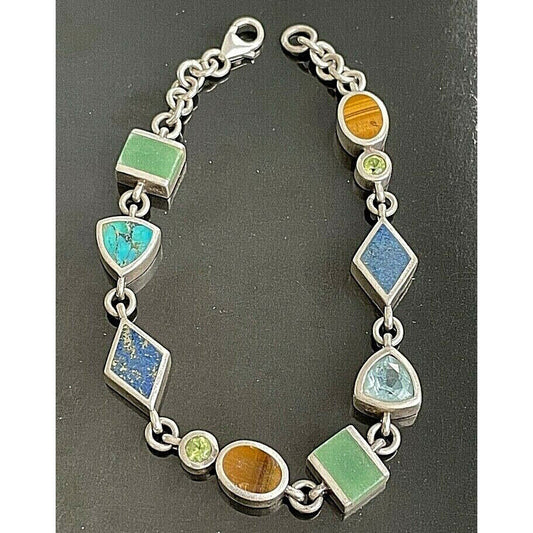 925 STERLING SILVER GEOMETRIC DESIGN MULTI-GEM BRACELET SKY