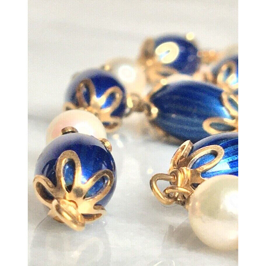 18K YELLOW GOLD GUILLOCHE ENAMEL & PEARLS BRACELET SKY