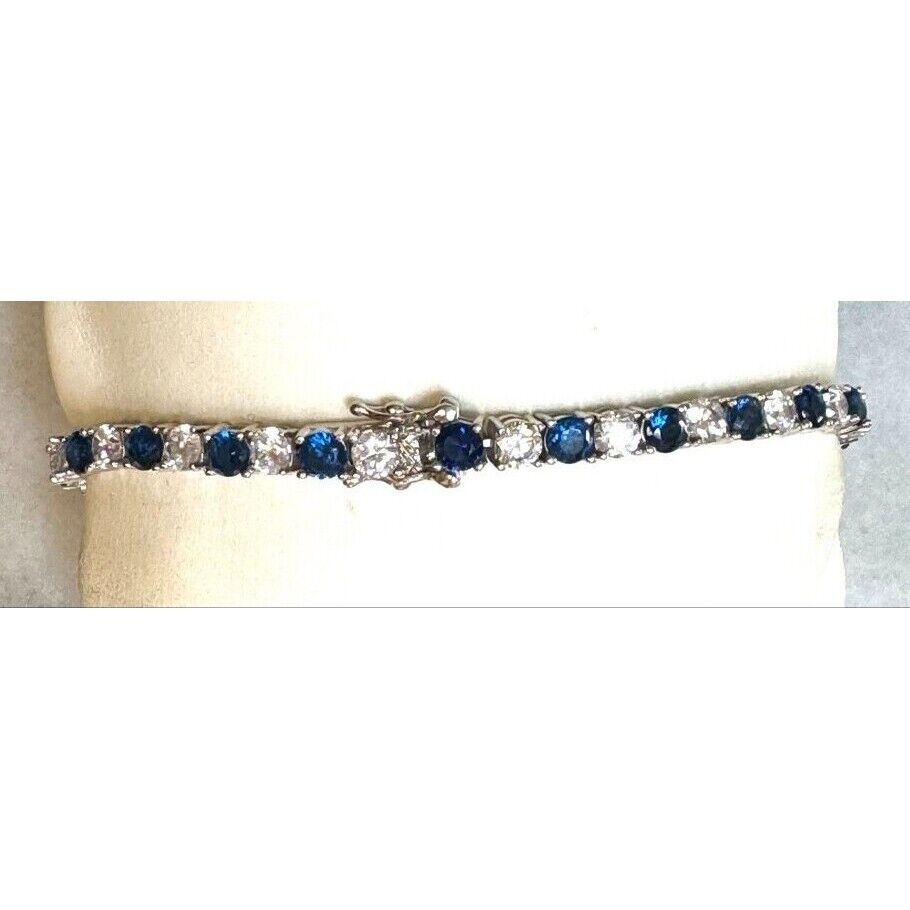 925 STERLING SILVER COBALT BLUE AND COLORLESS CZ TENNIS BRACELET SKY