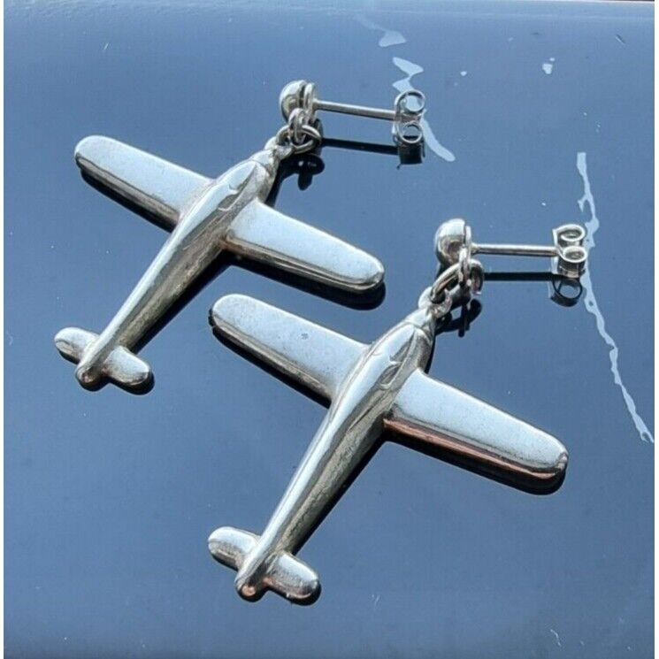 VINTAGE 925 STERLING SILVER AIRPLANE DESIGN EARRINGS AT