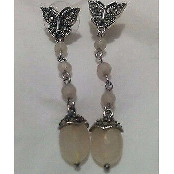 Sterling Silver Quartz & Marcasites Butterfly Dangle Earrings SKY