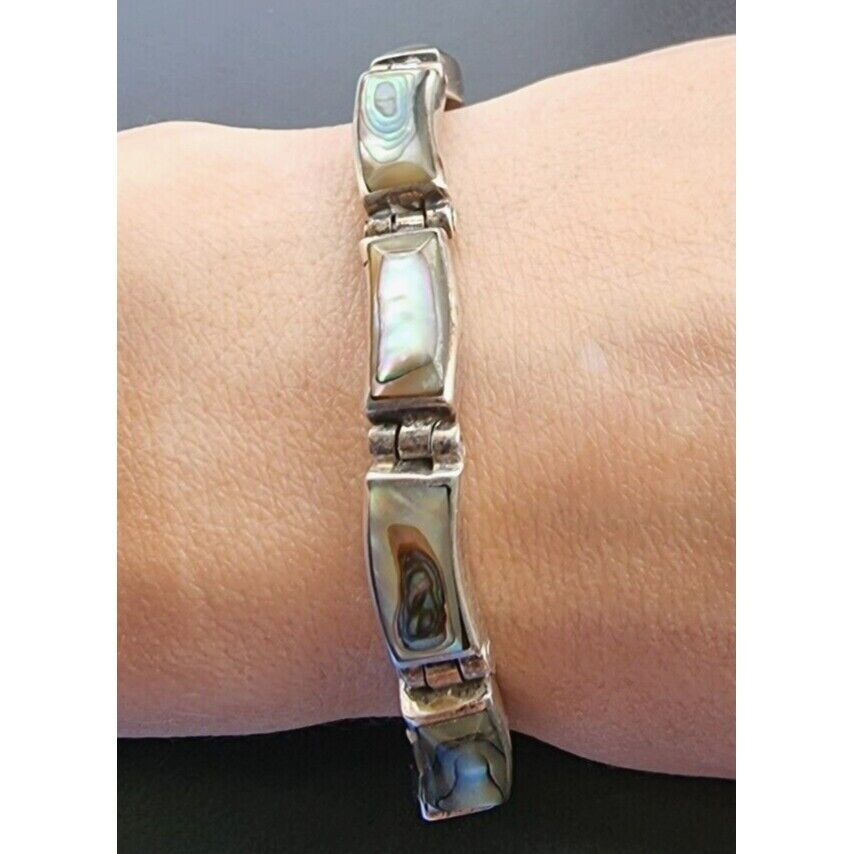 925 STERLING SILVER MOTHER OF PEARL BRACELET 7.75 inch AT