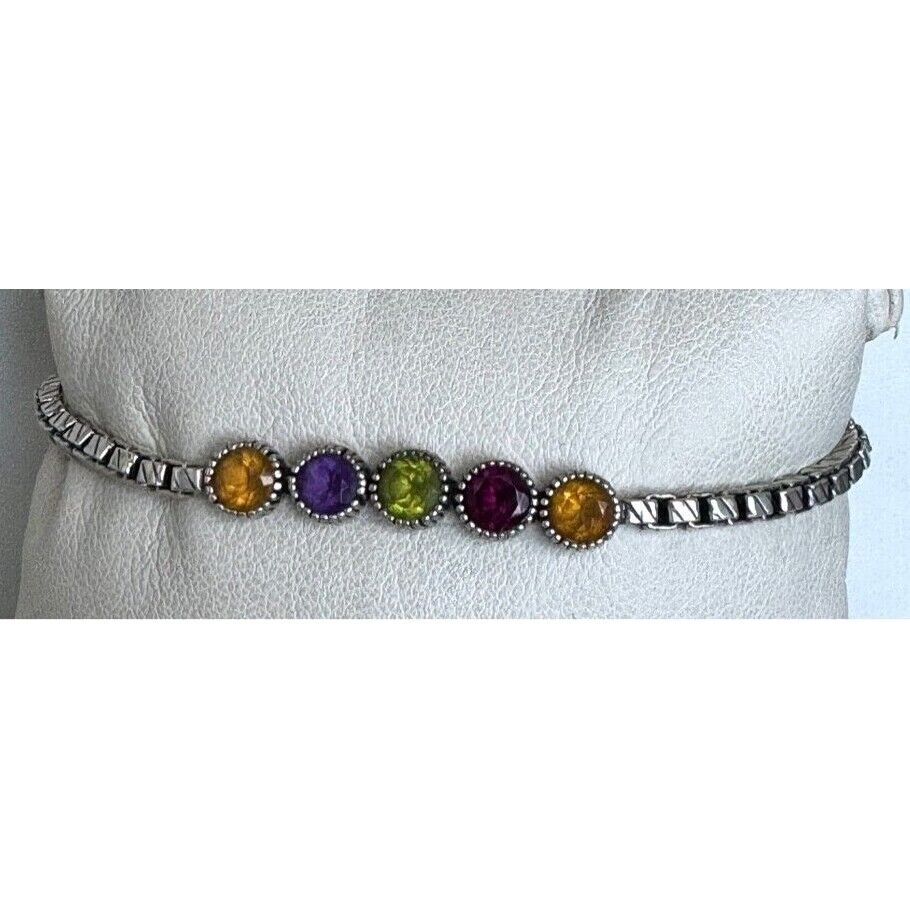 925 STERLING SILVER MULTI-GEMSTONE BOX CHAIN TENNIS BRACELET SKY