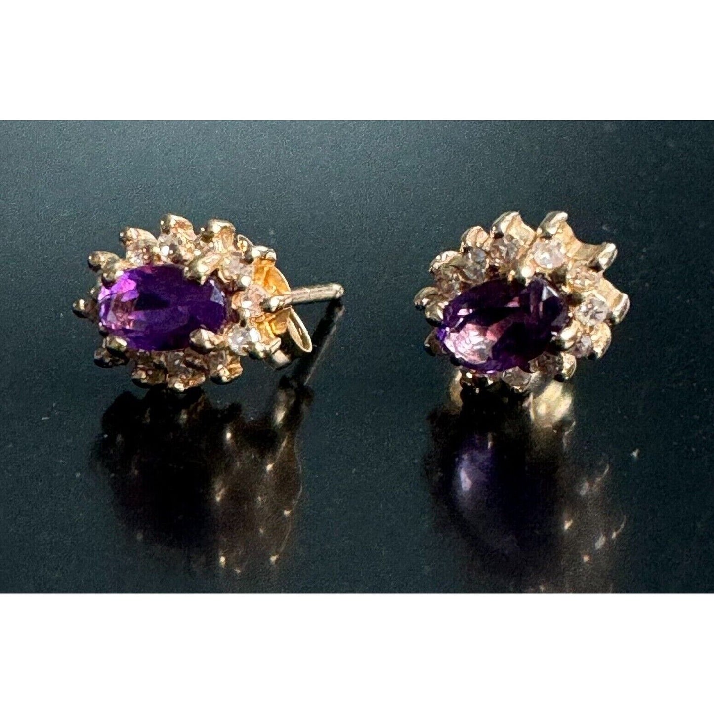 T & C 14K YELLOW GOLD AMETHYST AND DIAMOND STUD EARRINGS SKY