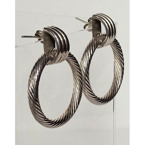 CLASSY 925 STERLING  SILVER  CABLE DESIGN  HOOP EARRINGS SKY