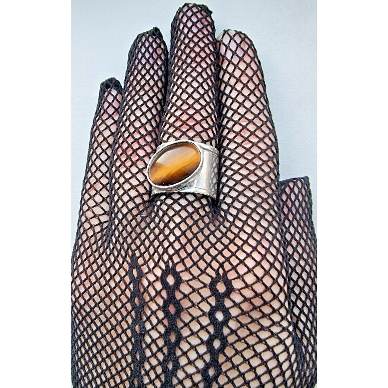 925 STERLING SILVER TIGER EYE SIGAR BAND RING SIZE 9.25 AT