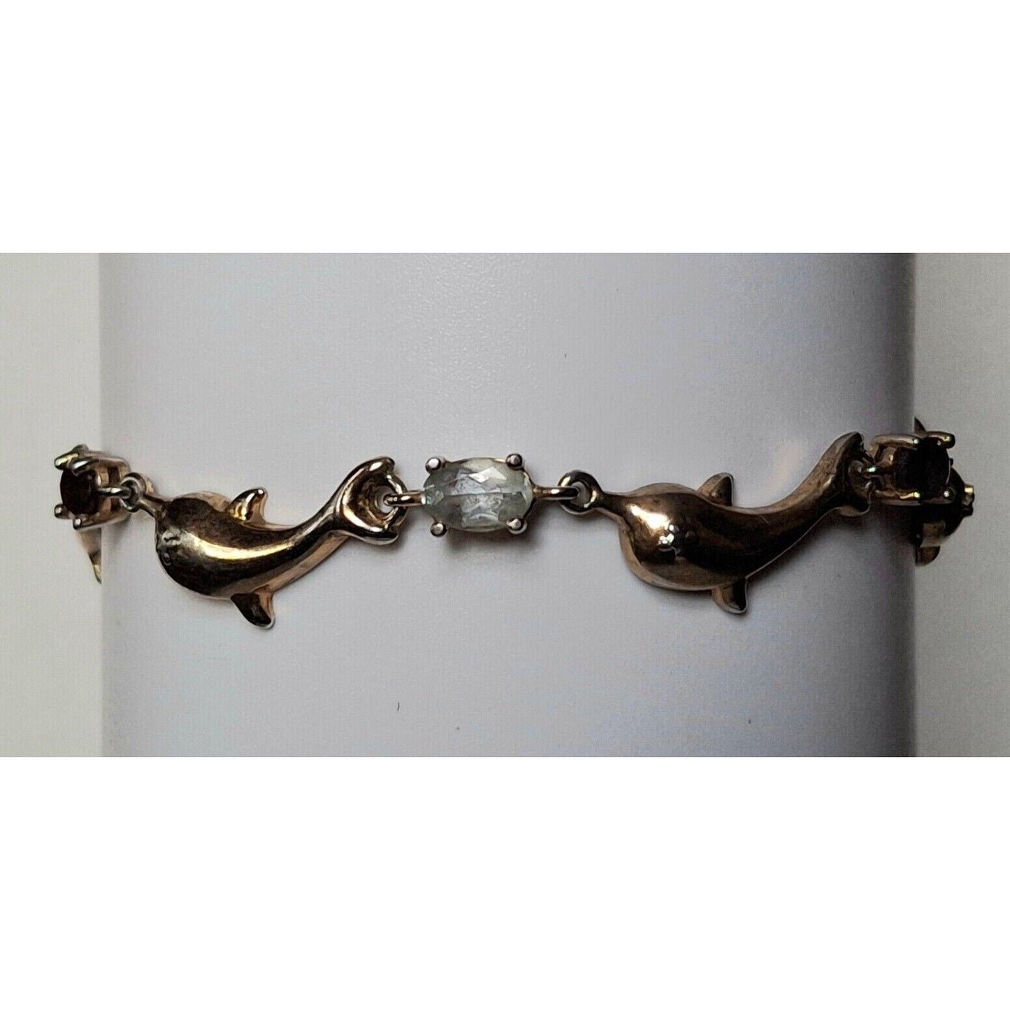 925 STERLING SILVER  VERMEIL  GEMSTONES  AND DIAMOND  DOLPHINS  BRACELET SKY