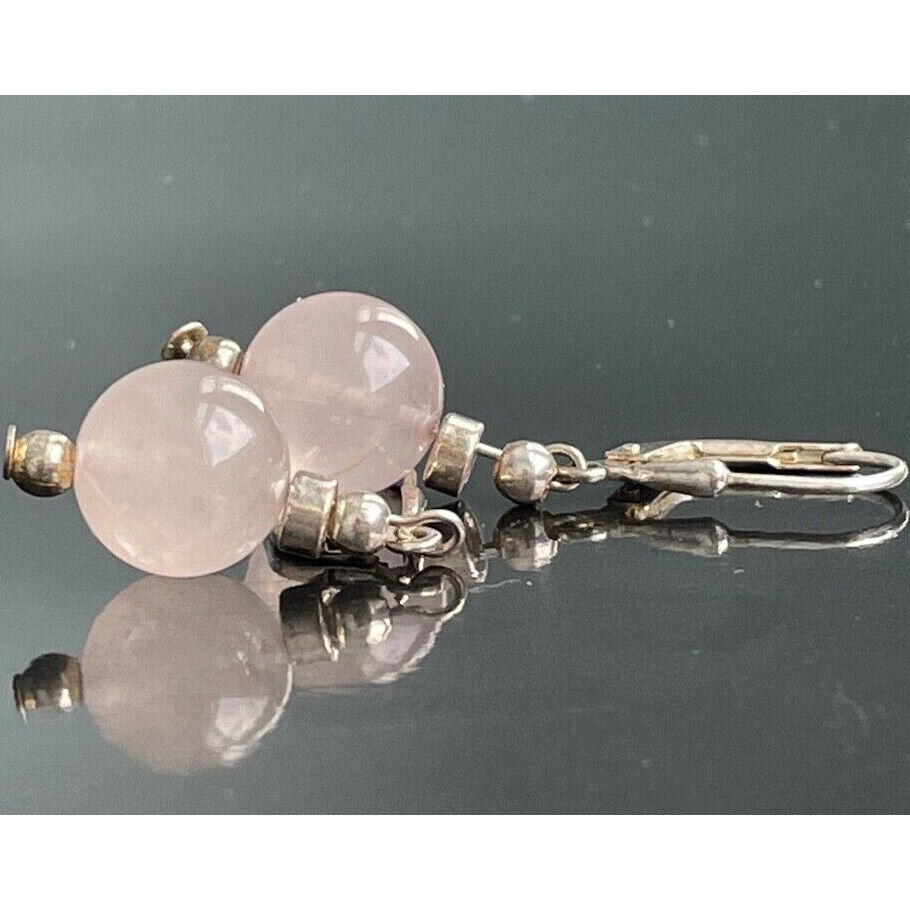 925 STERLING SILVER ROSE QUARTZ DANGLE EARRINGS SKY