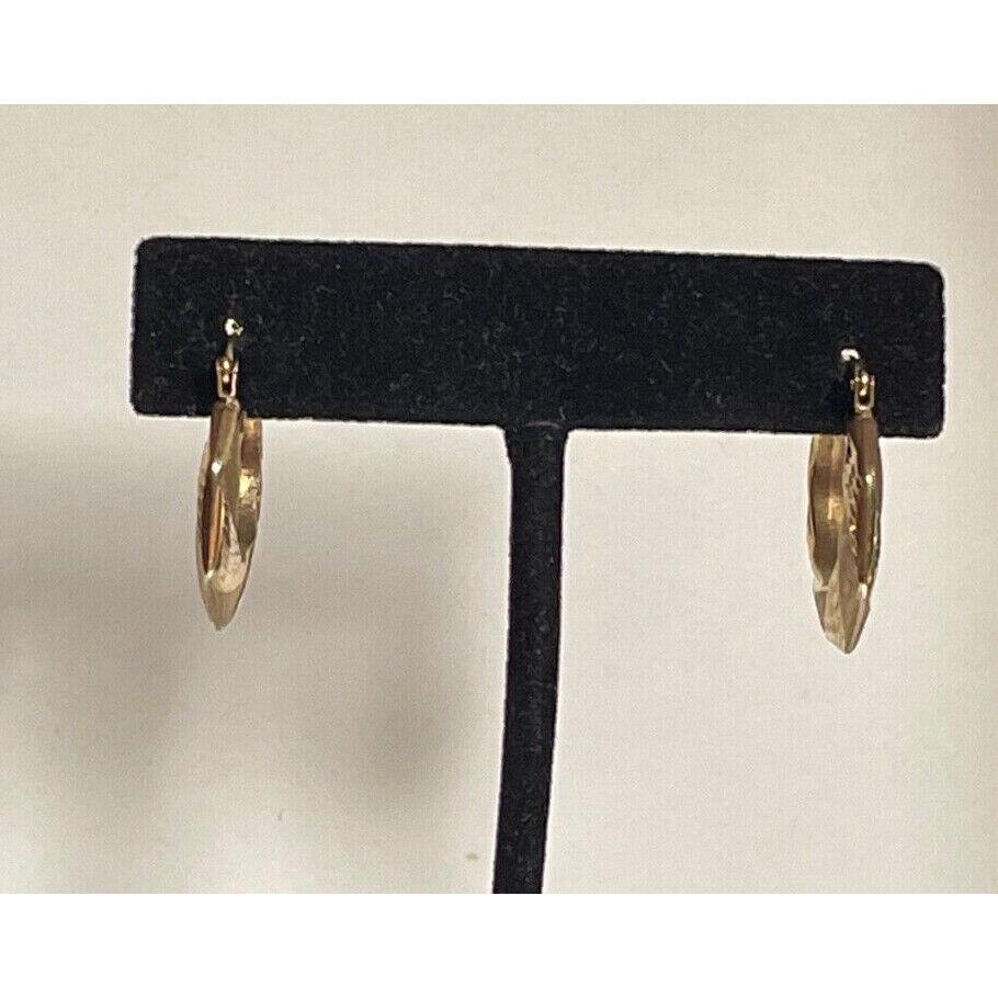 YELLOW GOLD BRIGHT CUT DESIGN HOOP EARRINGS SKY