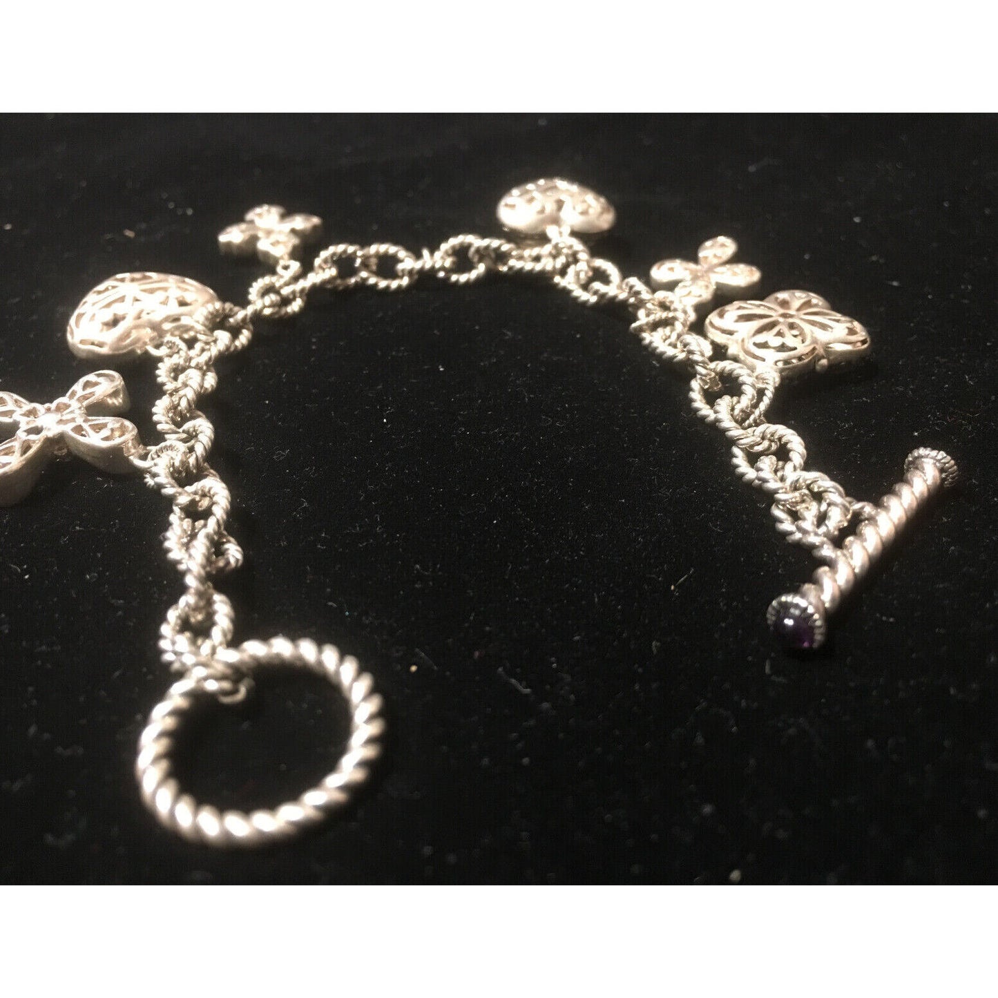 STERLING SILVER HEARTS AND ROSES CHARM BRACELET SKY