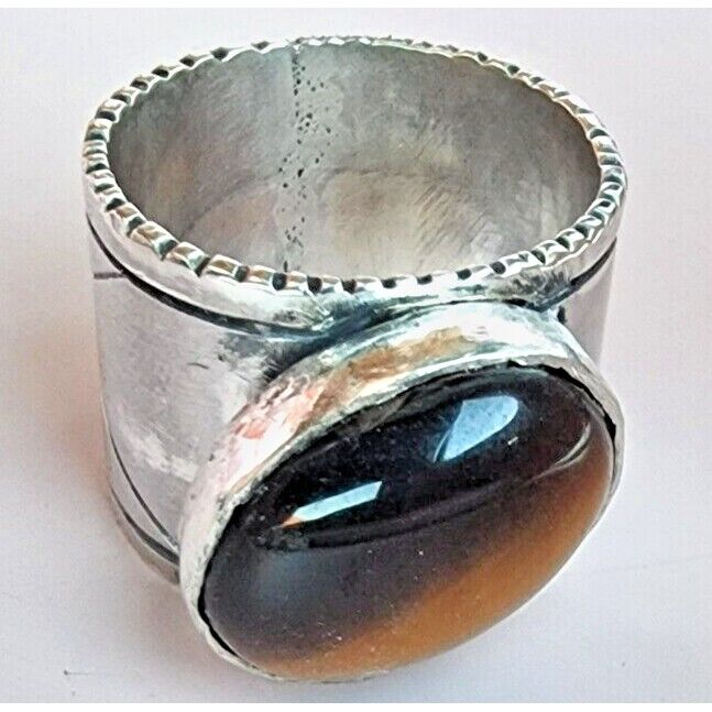 925 STERLING SILVER TIGER EYE SIGAR BAND RING SIZE 9.25 AT