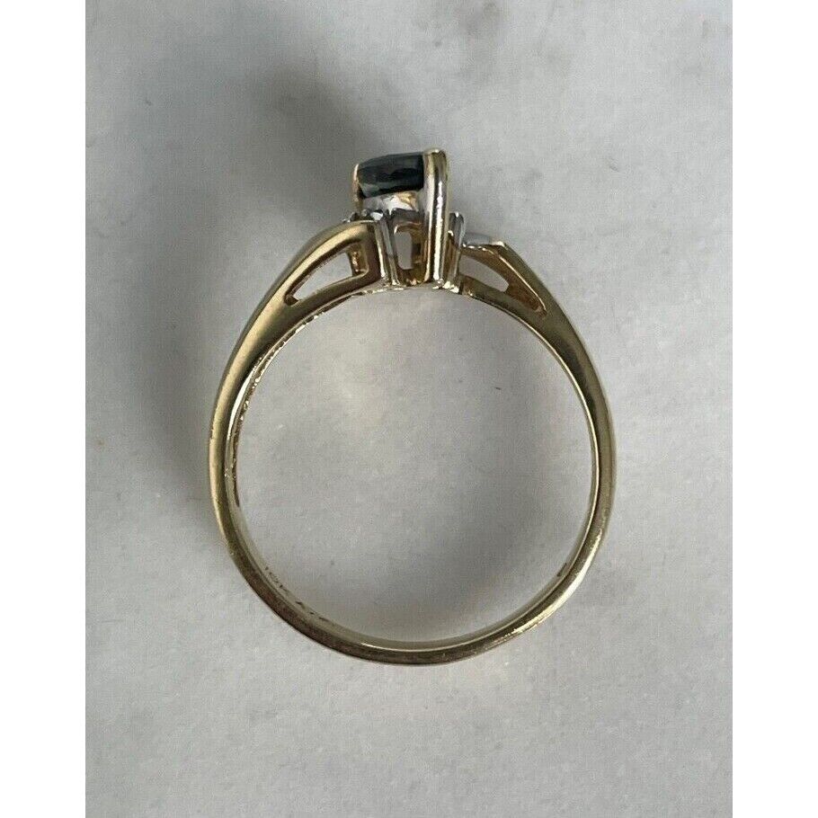 YELLOW GOLD  SAPPHIRE AND DIAMOND RING SIZE 6.75 SKY