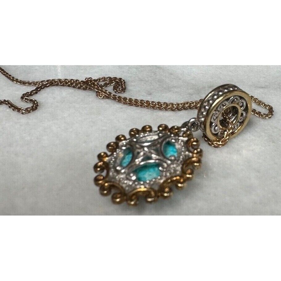 ORNATE 925 STERLING SILVER VERMEIL AND TURQUOISE CHARM PENDANT NECKLACE SKY