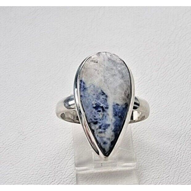 925 STERLING SILVER NATURAL   21x12 mm pear  BLUE SODALITE  RING SIZE 10.25 AT