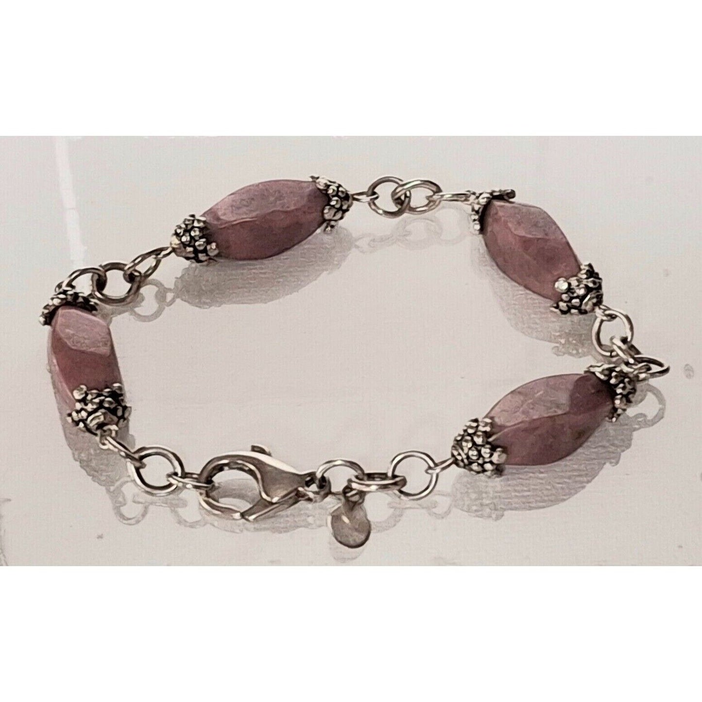 ESPO SIGNATURE  925 STERLING SILVER AND PINK JASPER  BRACELET SKY