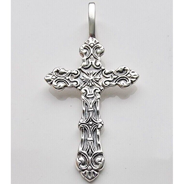 925 STERLING SILVER LARGE ORNAMENTAL GOTHIC CROSS PENDANT AT