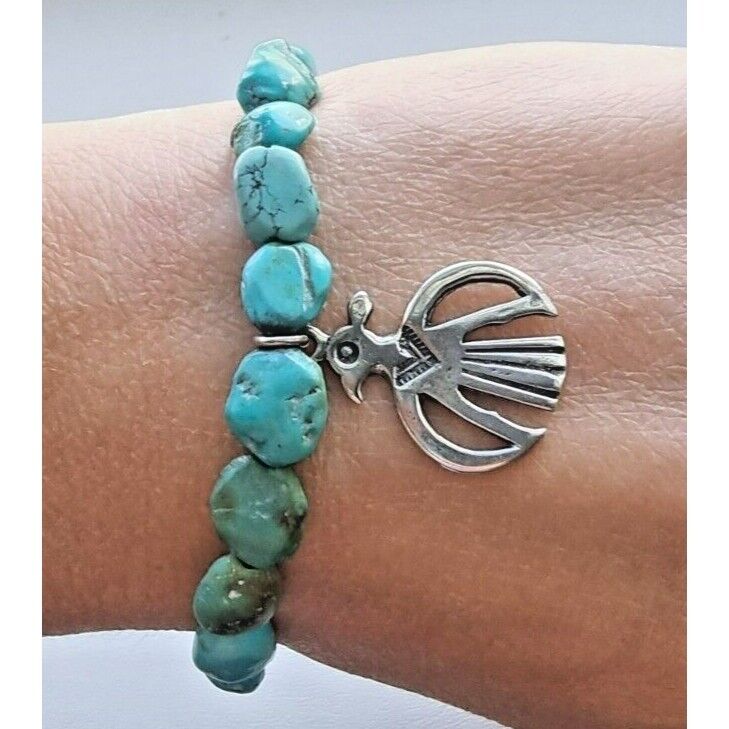 WESTERN STYLE 925 STERLING SILVER THUNDERBIRD TURQUOISE BRACELET AT