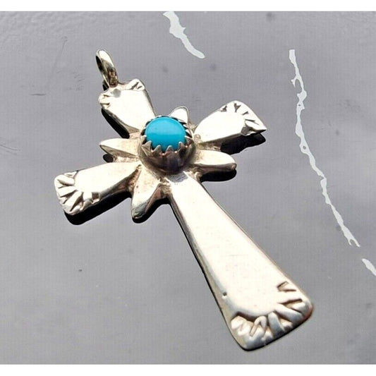 925 STERLING SILVER NATIVE AMERICAN TURQUOISE CROSS PENDANT AT