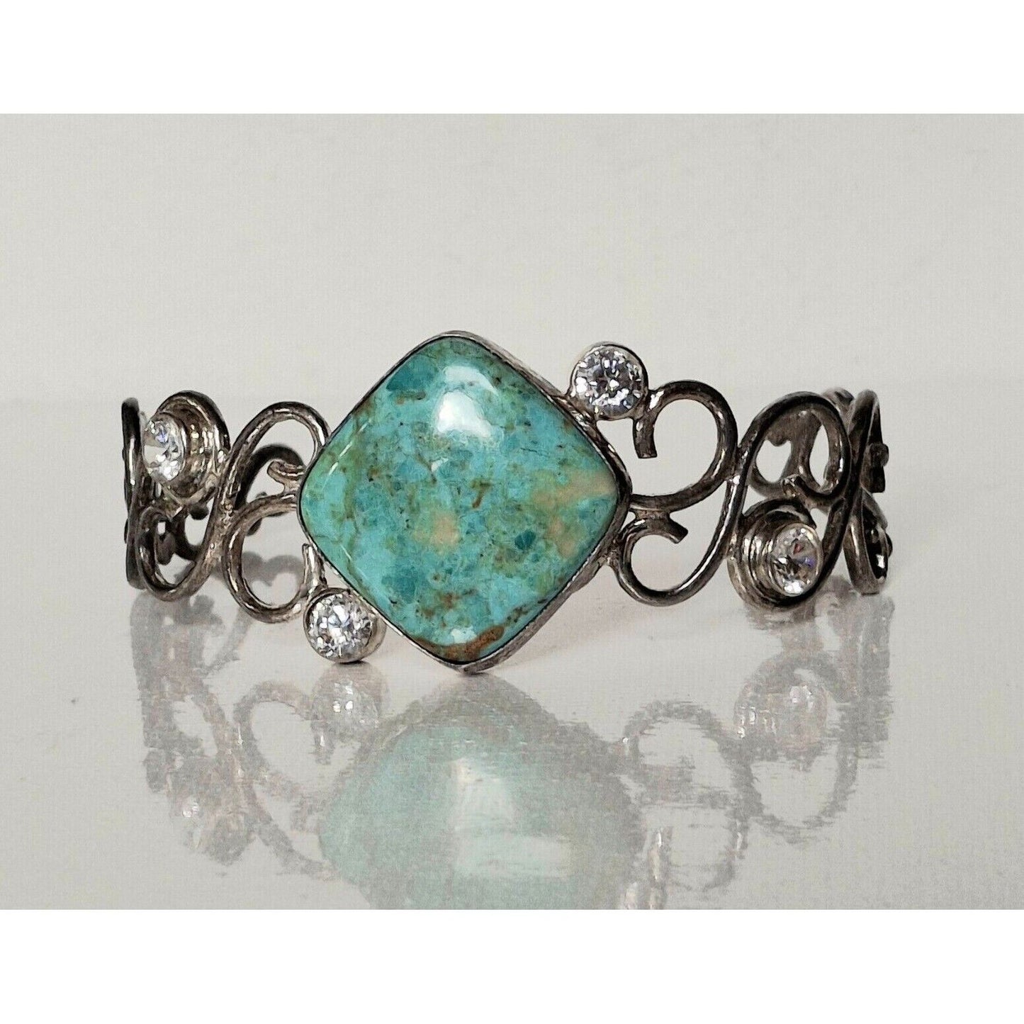 925 STERLING SILVER TURQUOISE  AND CZ'S LACY DESIGN  BRACELET SKY