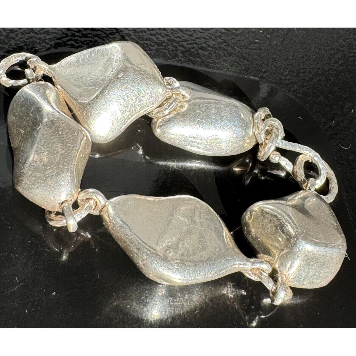 HANDMADE 925 STERLING SILVER PUFFED ABSTRACT LINKS BRACELET SKY