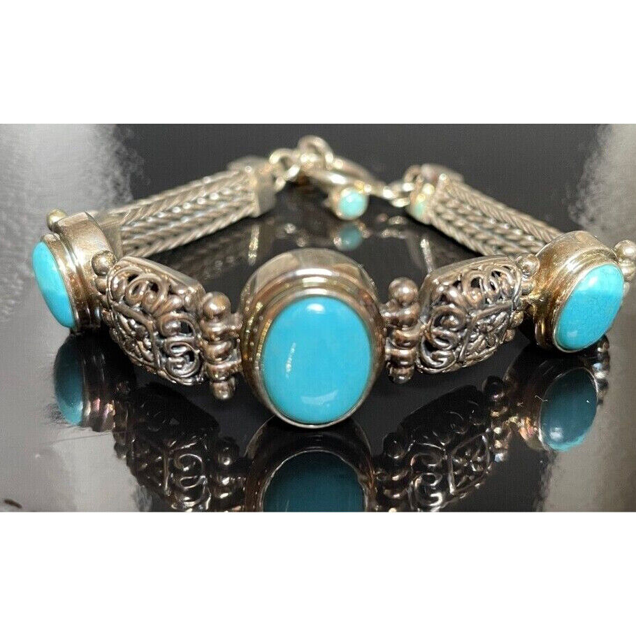 ORNATE 925 STERLING SILVER & TURQUOISE BRACELET SKY