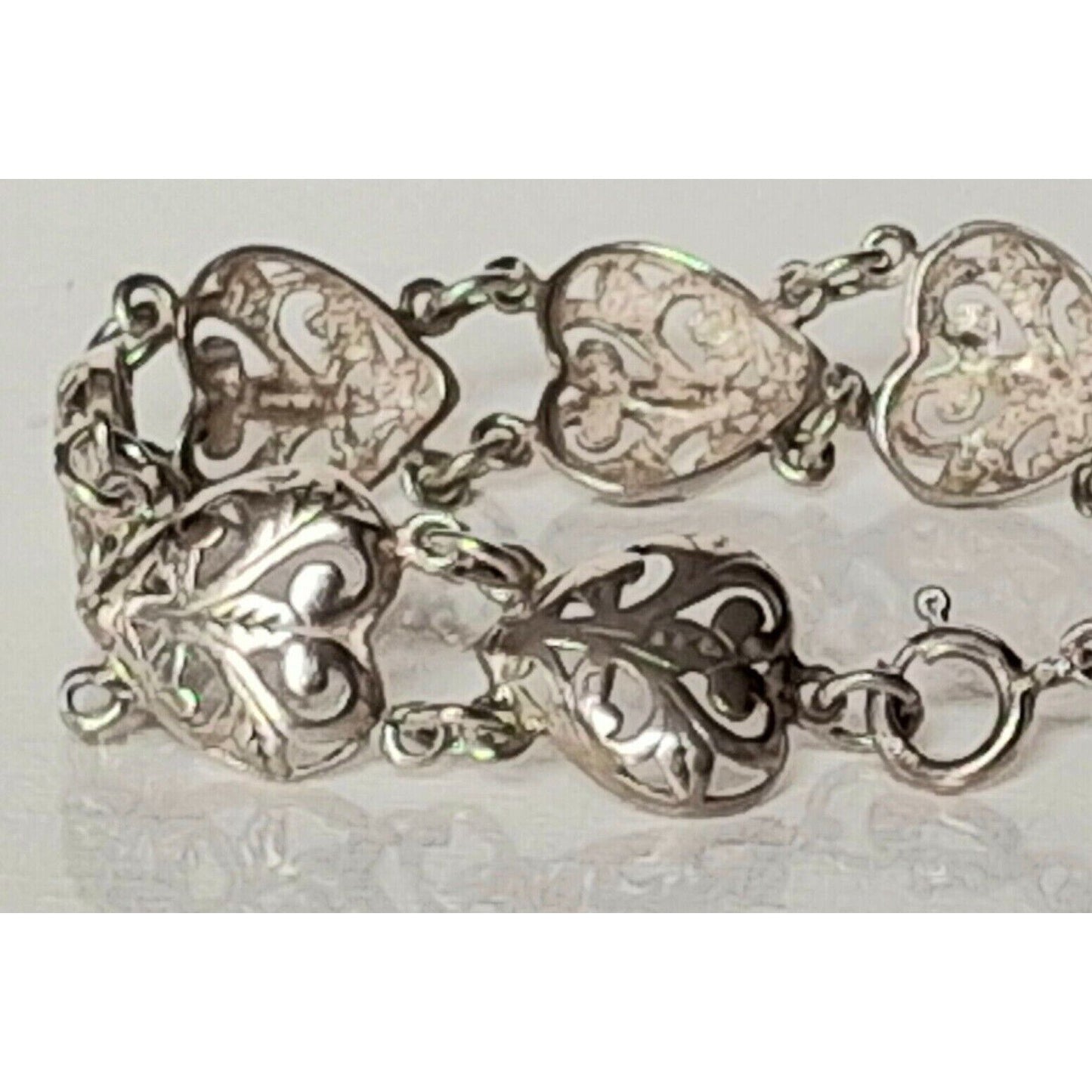 925 STERLING SILVER PIERCED  HEARTS CHAIN BRACELET SKY