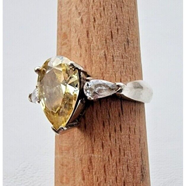 925 STERLING SILVER PEAR SHAPE SPARKLING CITRINE RING SIZE 7 AT